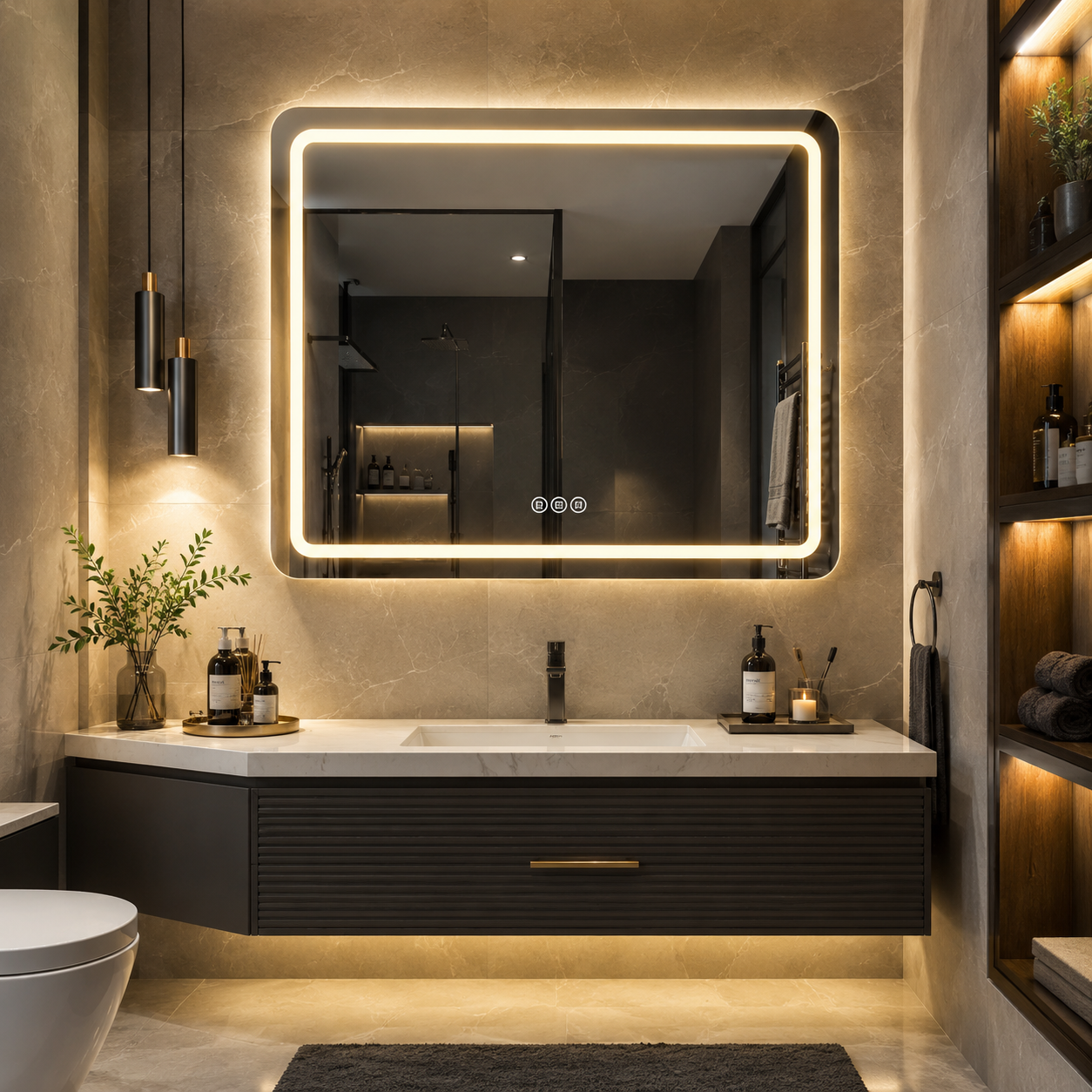 LED Bathroom Mirror – Smart Touch Sensor Vanity Mirror with Adjustable Lighting & Anti-Fog Technology Premium