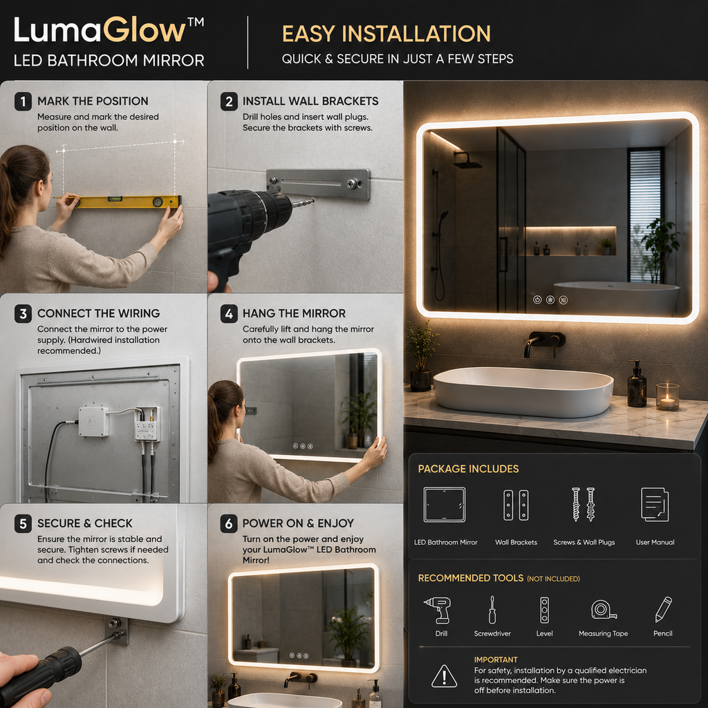 LED Bathroom Mirror – Smart Touch Sensor Vanity Mirror with Adjustable Lighting & Anti-Fog Technology Premium