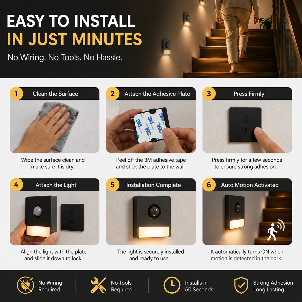 Motion Sensor Stair Light Premium 6 pack