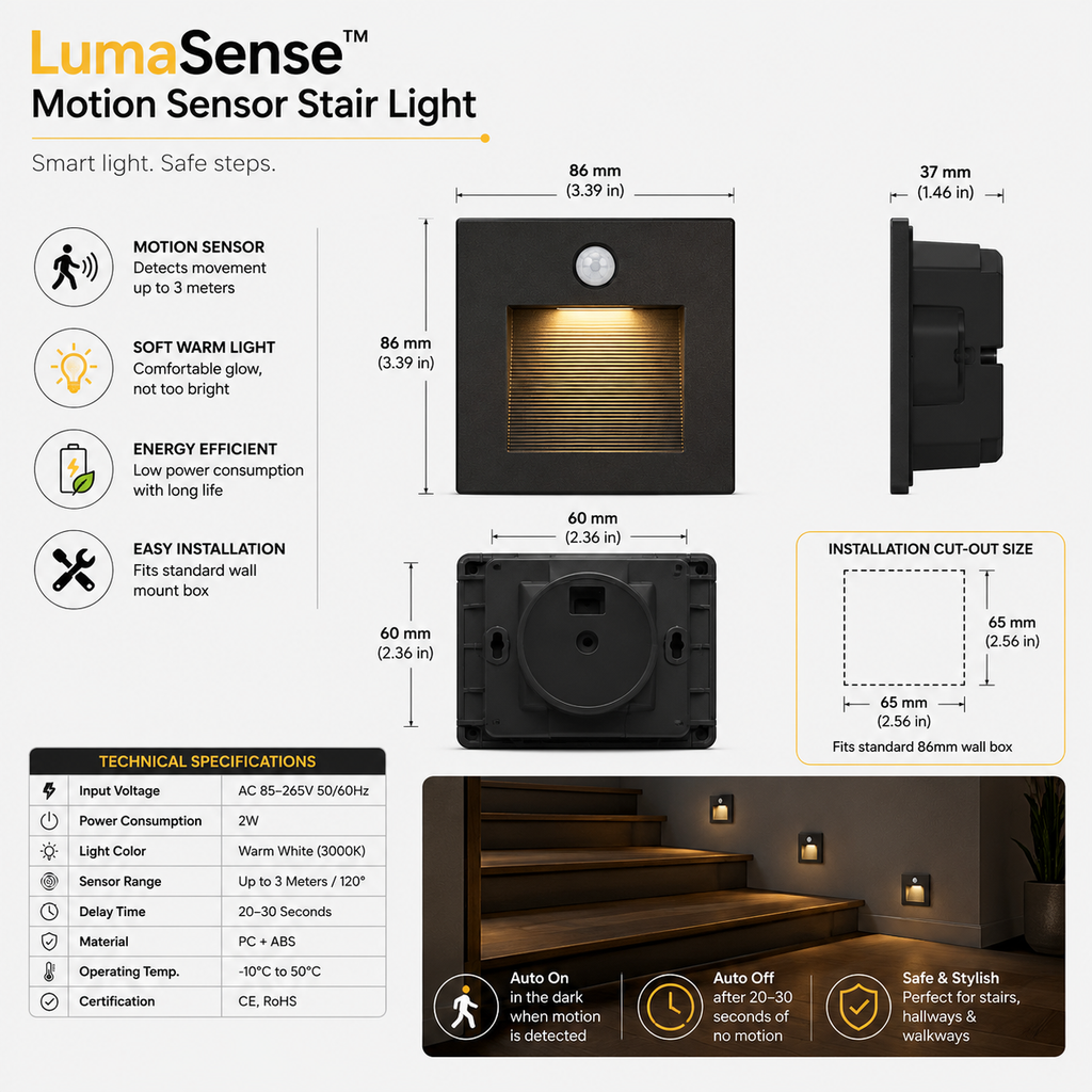 Motion Sensor Stair Light Premium 6 pack