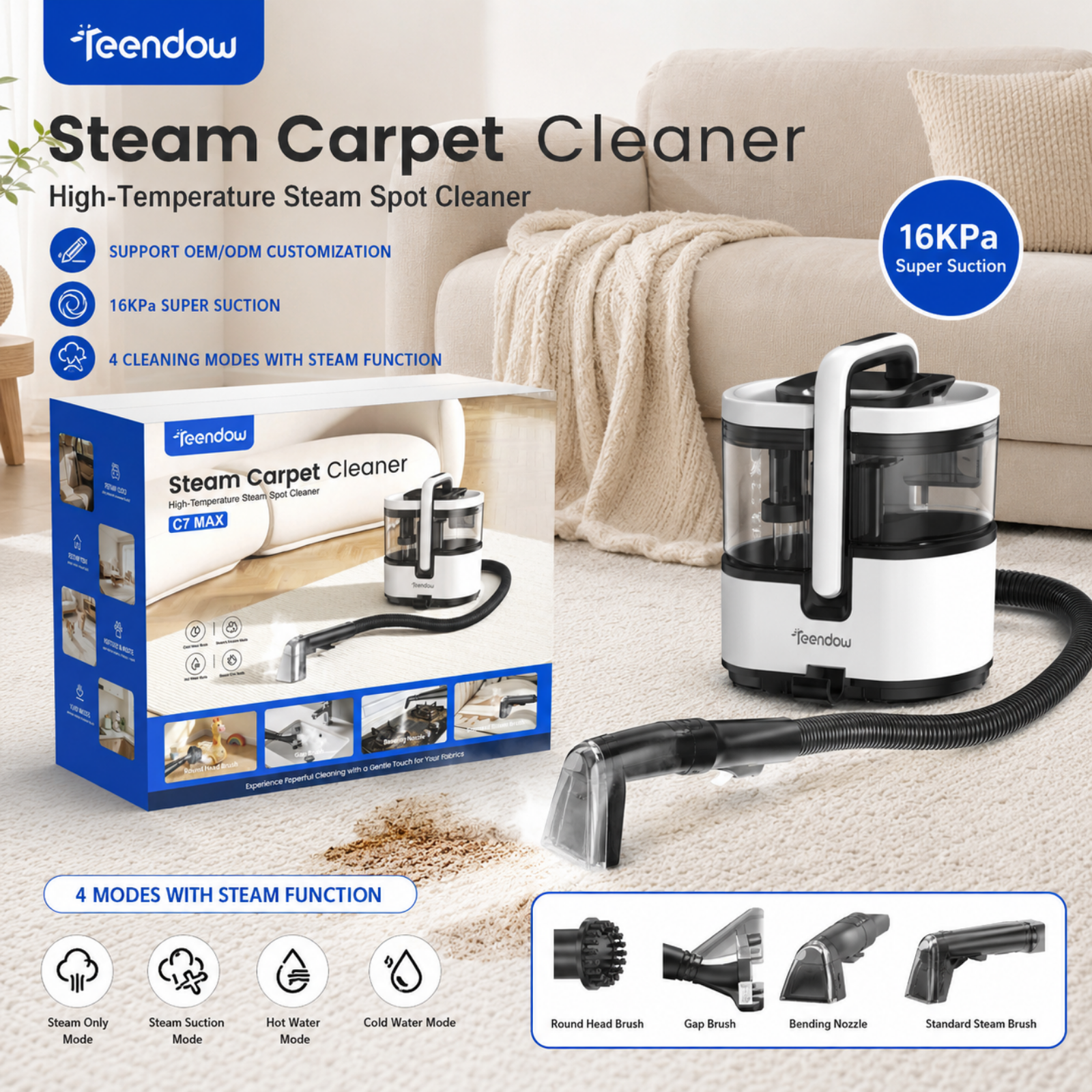 Portable Carpet & Upholstery Cleaner – Powerful Spot & Stain Remover with Strong Suction for Carpets, Rugs, Sofas & Car Interiors