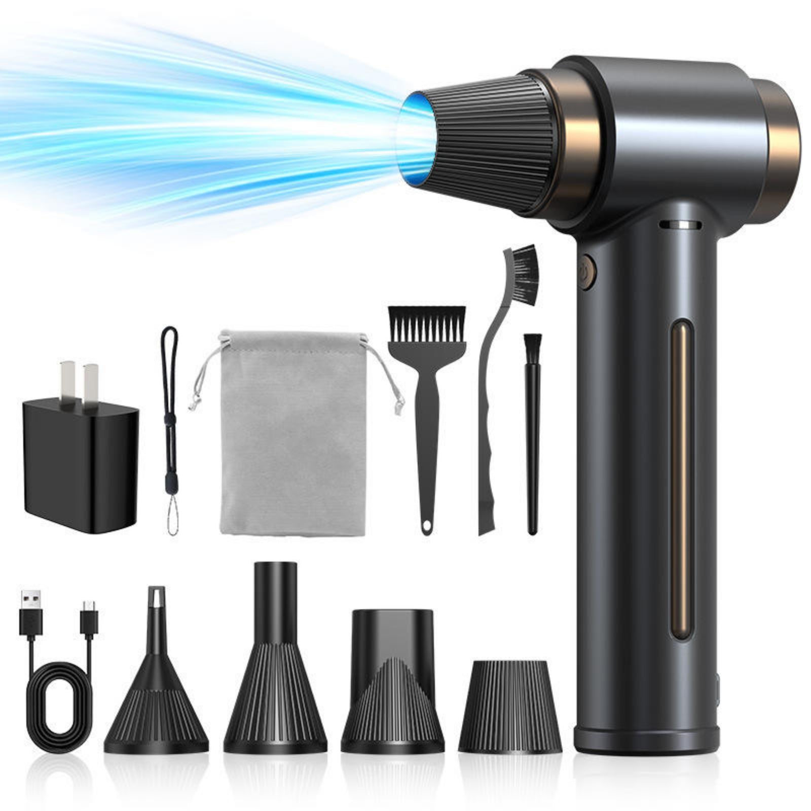Cordless Electric Air Duster – Rechargeable High-Speed Air Blower with Brushless Motor, 3-Speed Settings & Multiple Nozzles
