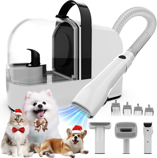 Cordless Pet Grooming Vacuum Kit – Rechargeable Dog & Cat Grooming System with Hair Trimmer, Deshedding Brush & Powerful Suction