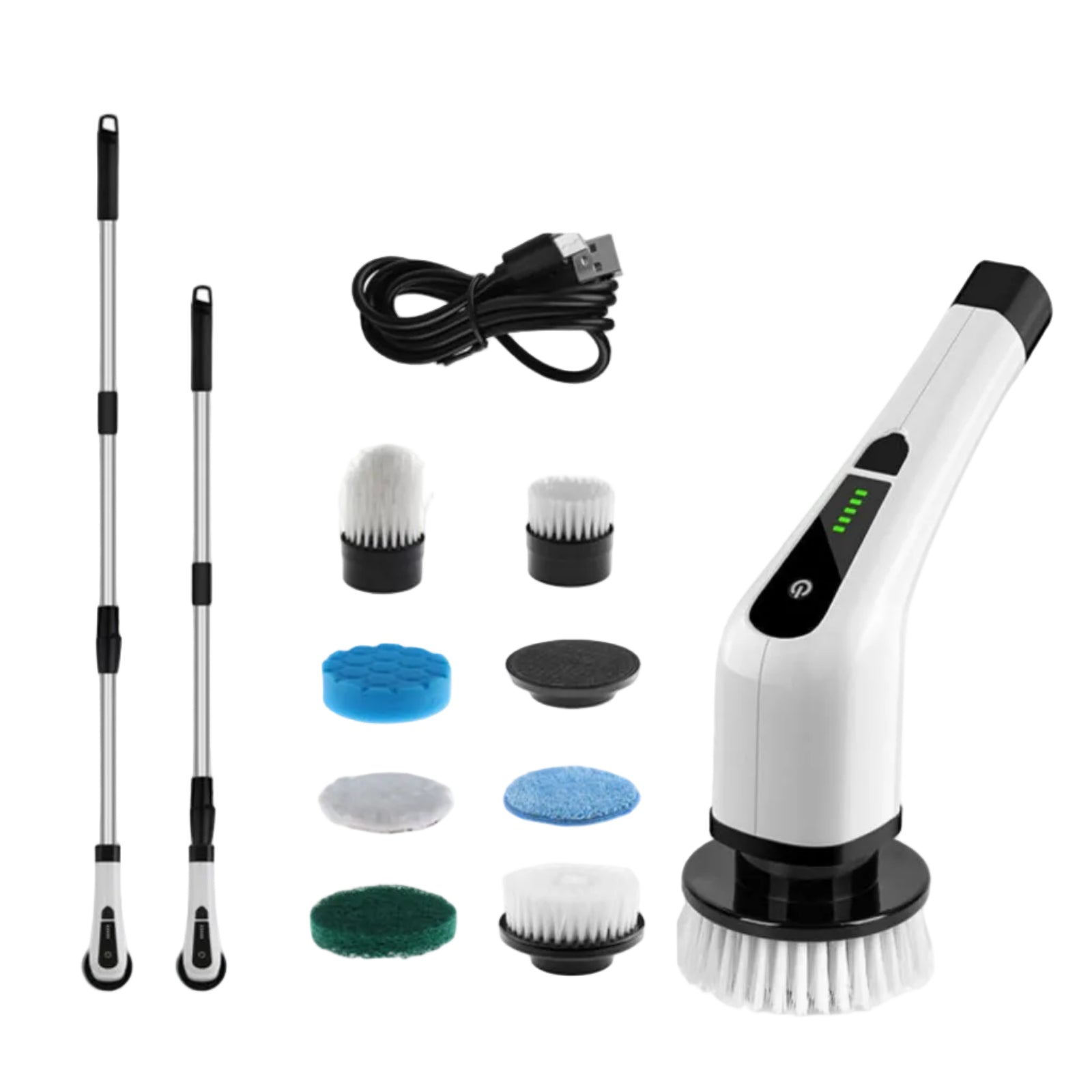 Cordless Electric Spin Scrubber – Rechargeable Power Cleaning Brush with 8 Replaceable Brush Heads & Adjustable Extension Handle