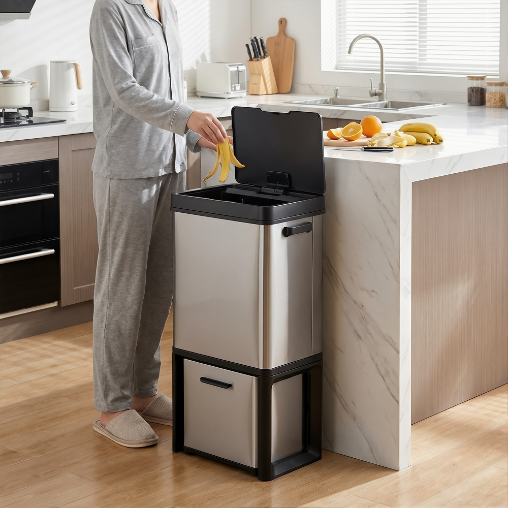 80L Smart Motion Sensor Trash Can – Touchless Automatic Waste Bin with Dual Compartments for Dry & Wet Waste