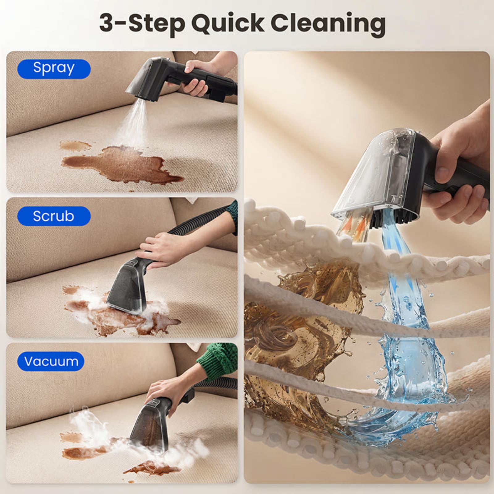Portable Carpet & Upholstery Cleaner – Powerful Spot & Stain Remover with Strong Suction for Carpets, Rugs, Sofas & Car Interiors