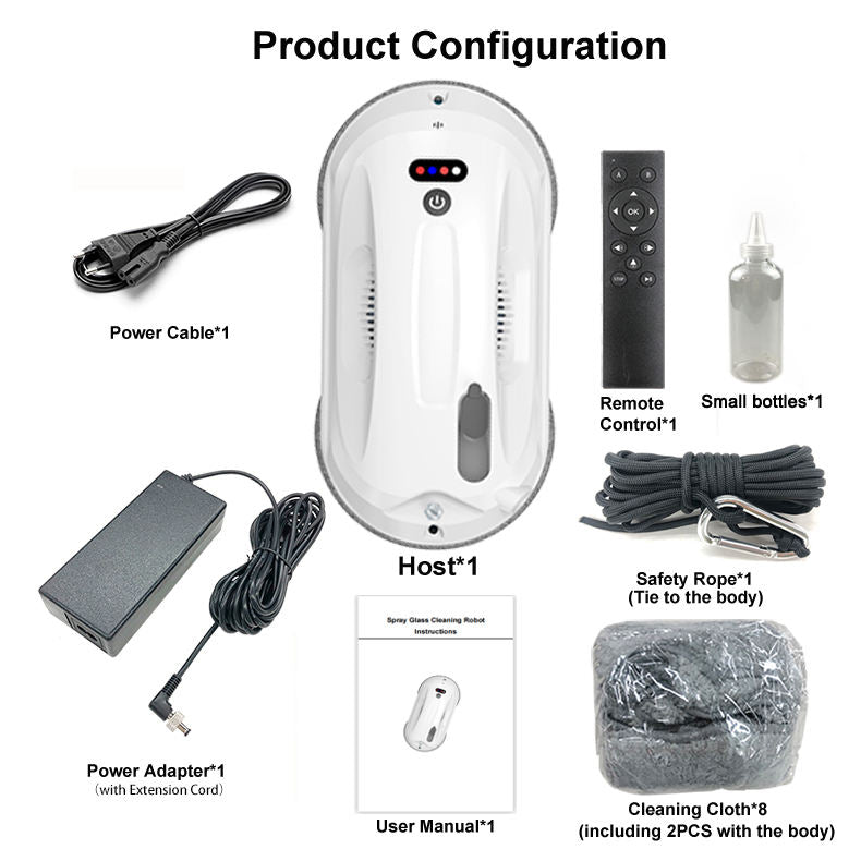 Product configuration list with cleaning robot components on a white background