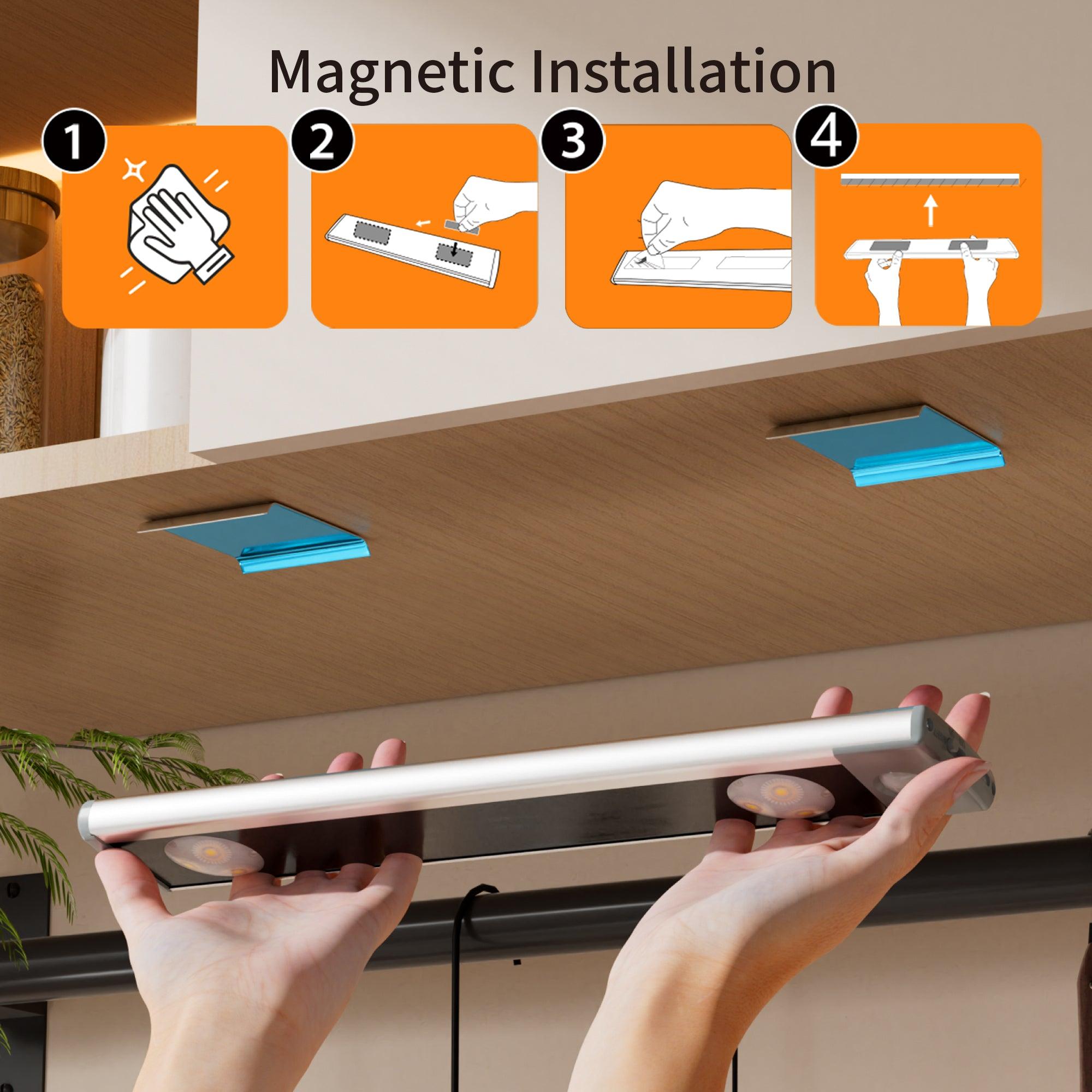 Rechargeable Motion Sensor Cabinet Lights – Wireless Magnetic LED Under Cabinet Lighting with Auto ON/80cm 3pcs