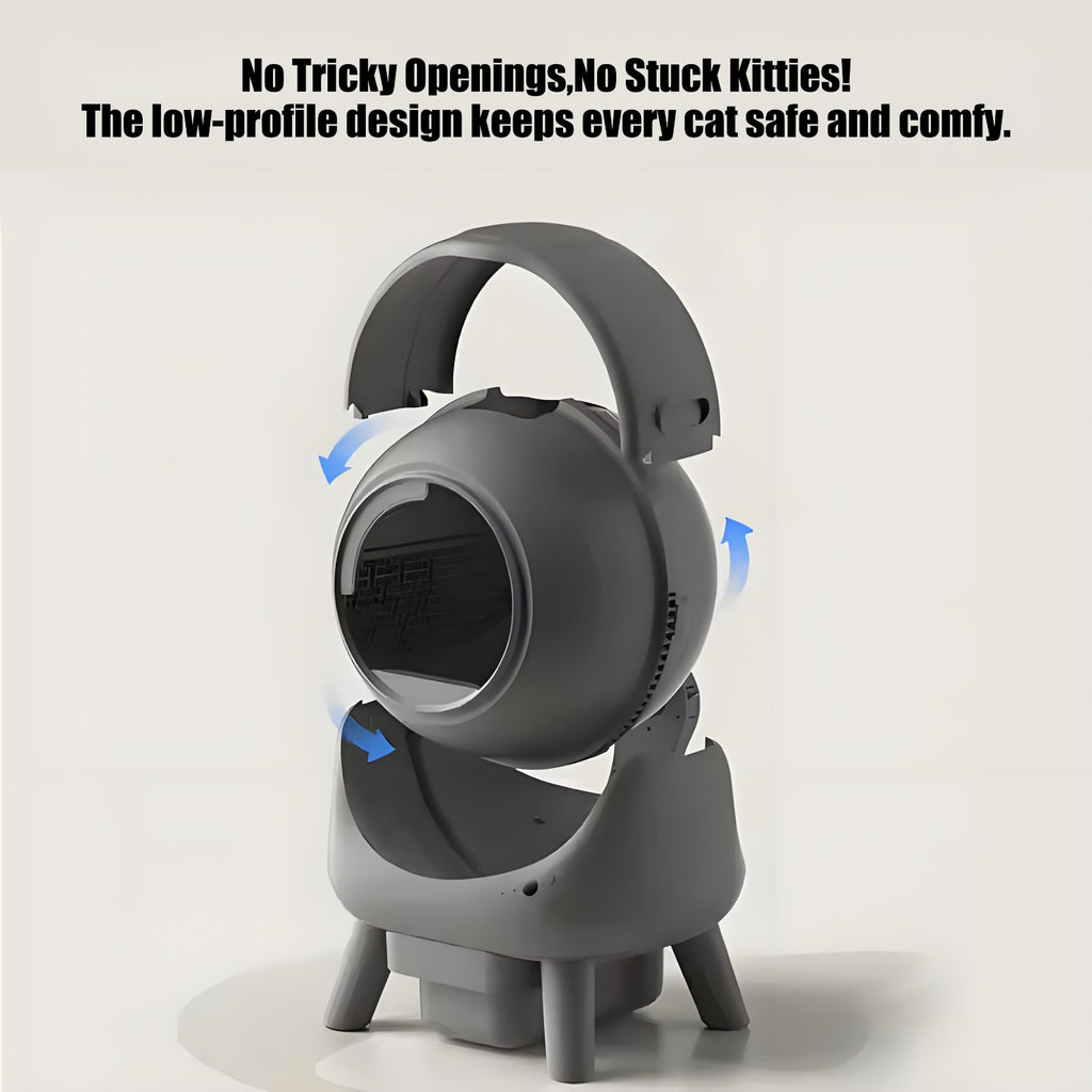 Gray pet toy with text about safety and comfort for cats