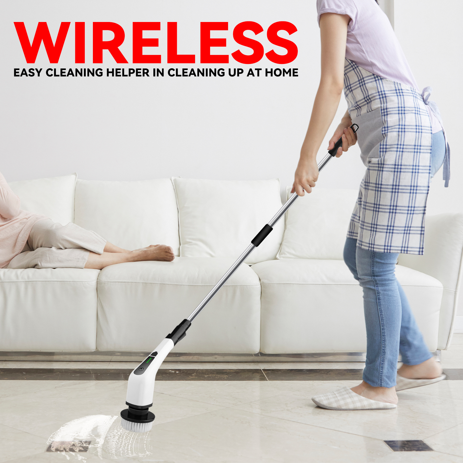 Cordless Electric Spin Scrubber – Rechargeable Power Cleaning Brush with 8 Replaceable Brush Heads & Adjustable Extension Handle