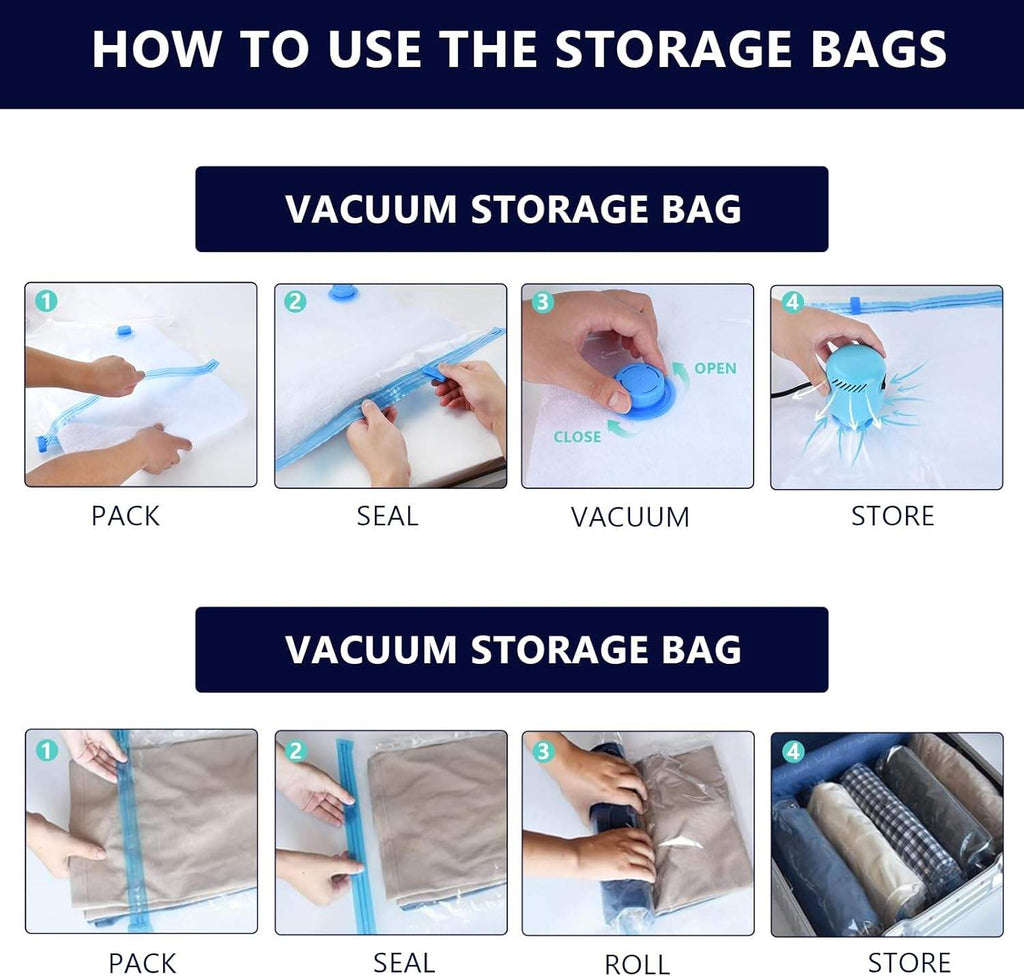 15-Piece Vacuum Storage Bag Set – Space-Saving Compression Bags with Electric Pump for Clothes, Bedding & Travel