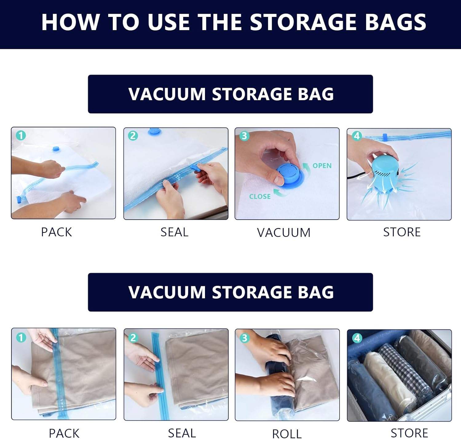 15-Piece Vacuum Storage Bag Set – Space-Saving Compression Bags with Electric Pump for Clothes, Bedding & Travel