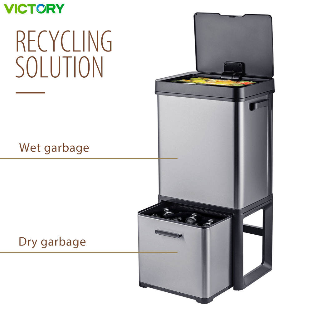 80L Smart Motion Sensor Trash Can – Touchless Automatic Waste Bin with Dual Compartments for Dry & Wet Waste