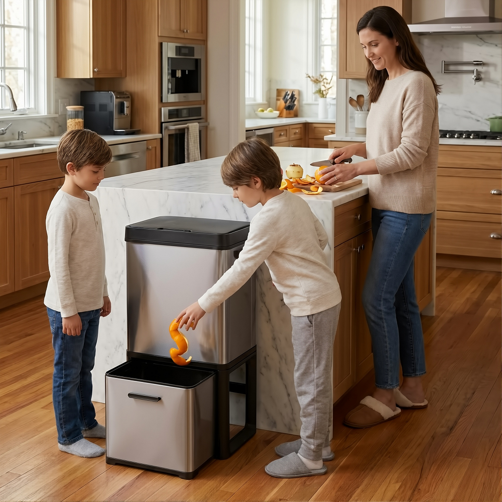80L Smart Motion Sensor Trash Can – Touchless Automatic Waste Bin with Dual Compartments for Dry & Wet Waste