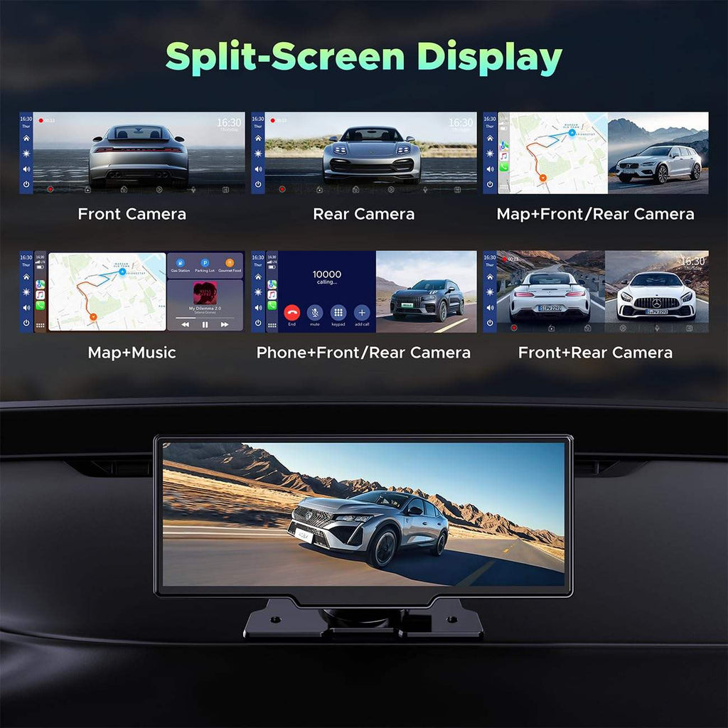 10.26-Inch Wireless Apple CarPlay & Android Auto Touchscreen Display – Portable HD IPS Car Multimedia Player with Bluetooth, FM Transmitter, Mirror Link & Voice Control