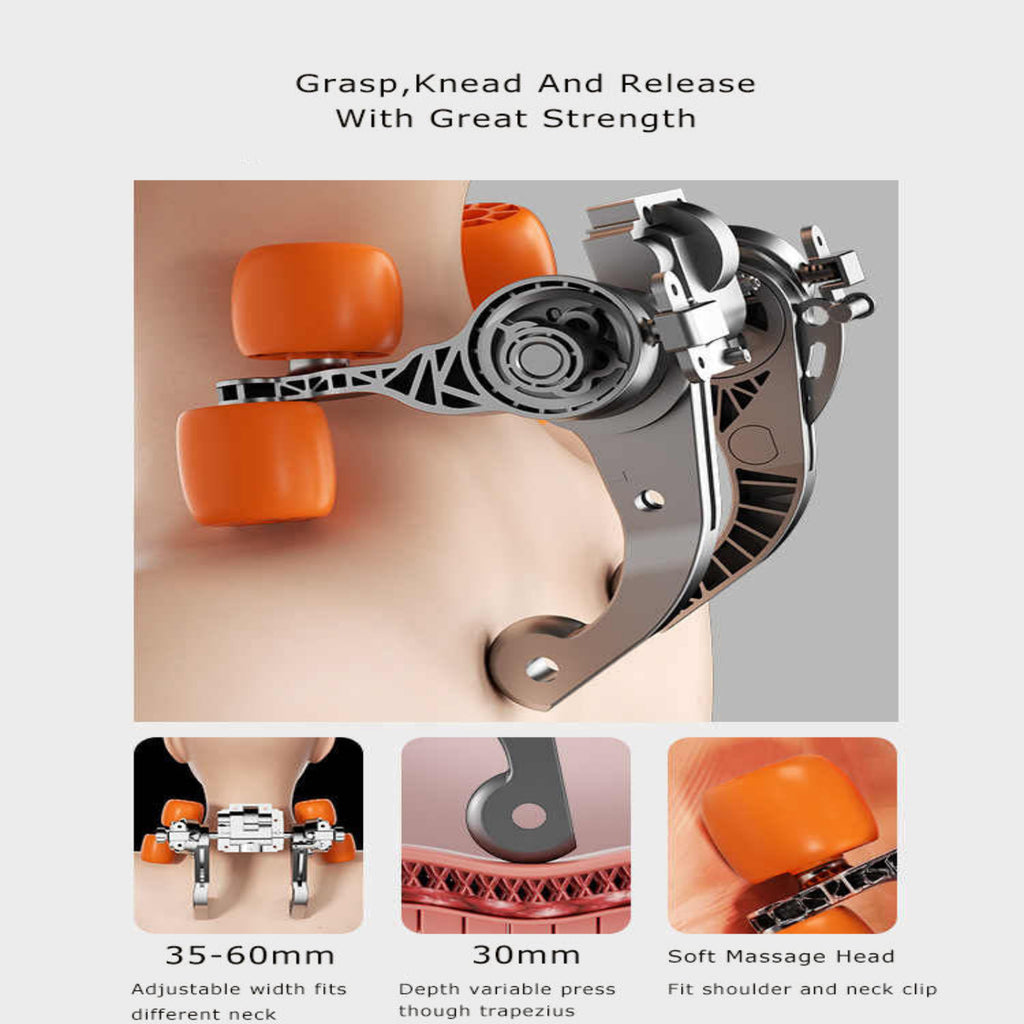 Massage tool with orange attachments on a gray background