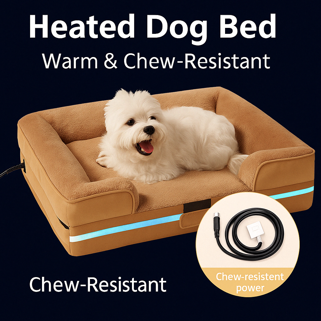 Smart Heated Pet Bed – Orthopedic Memory Foam Bed with Sleep Monitoring & Adjustable Warmth for Dogs
